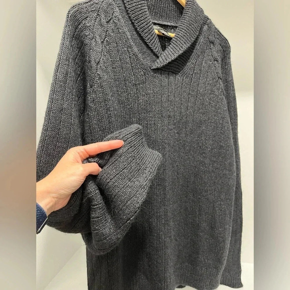 North 44 Alpaca italian yarn cable knit shawl collar gray sweater men’s large - Picture 2 of 10